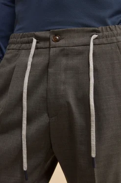 Pantalone Slim Fit con Coulisse in Misto Lana - GRIGIO MEDIO MELANGE