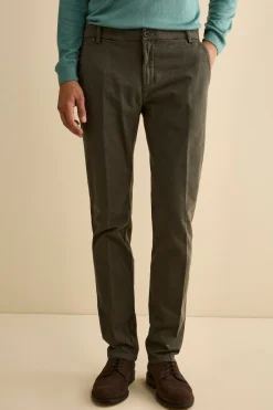 Pantalone Slim Fit con Pieghe in Gabardina - VERDE
