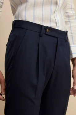 Pantalone Slim Fit in Misto Lana - BLU