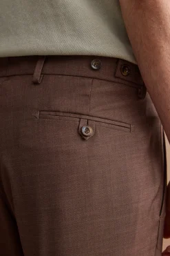 Pantalone Slim Fit in misto lana con Pinces e Risvolto - MARRONE
