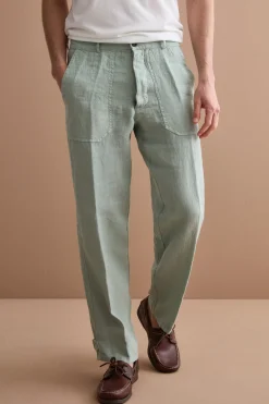 Pantalone Straight in Lino con Tasche e Alamaro - VERDE