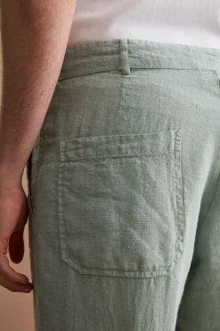 Pantalone Straight in Lino con Tasche e Alamaro - VERDE