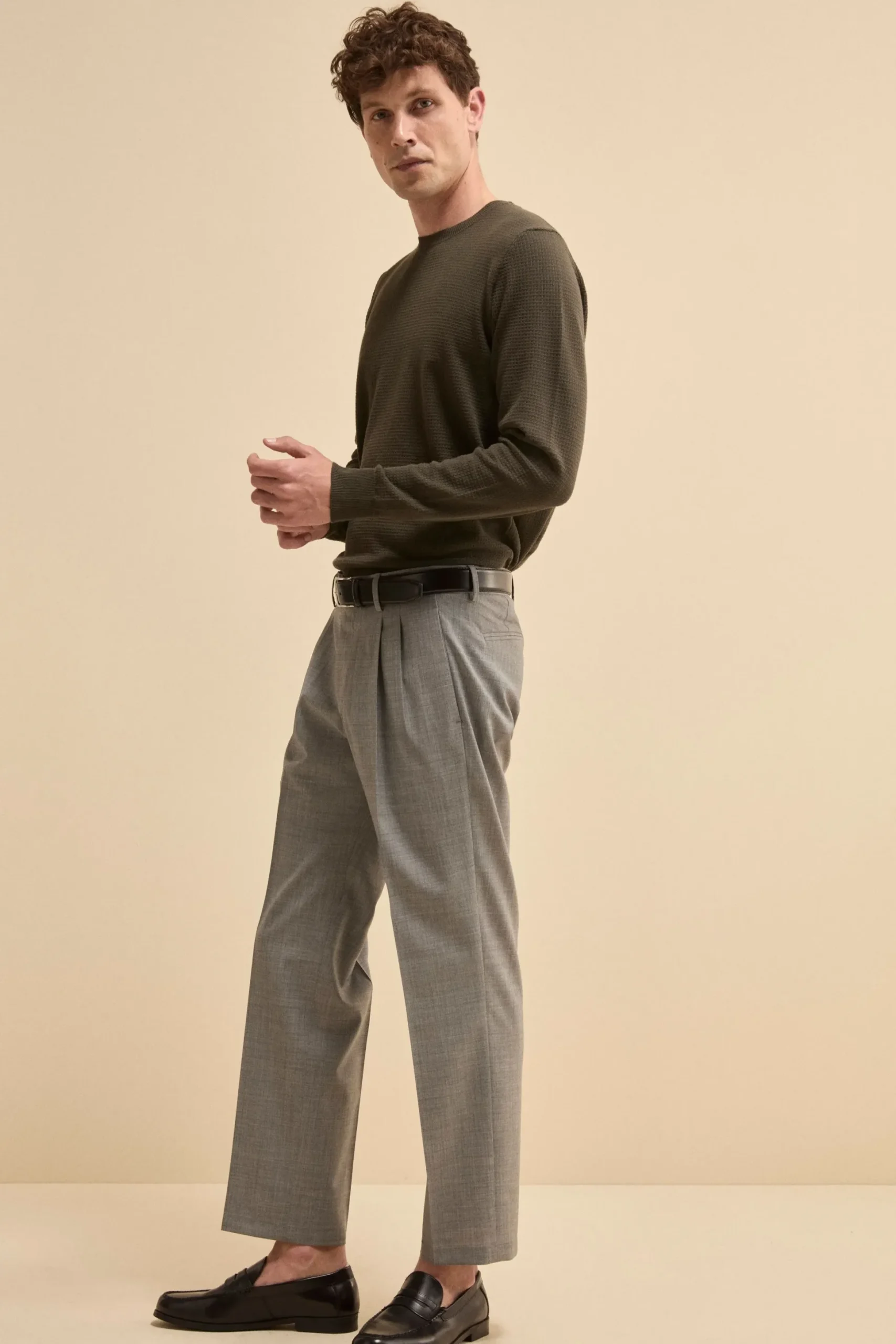 Pantalone Straight in Misto Lana - GRIGIO CHIARO