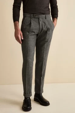Pantalone Straight Spigato in Misto Lana con Risvolto - GRIGIO MELANGE