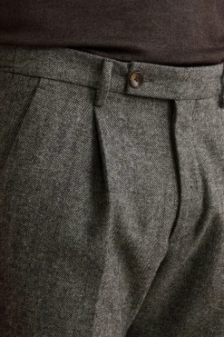 Pantalone Straight Spigato in Misto Lana con Risvolto - GRIGIO MELANGE