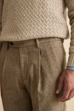 Pantalone Straight Spigato in Misto Lana con Risvolto - NOCCIOLA MELANGE