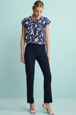 Pantalone Twill a Sigaretta con Spacchi - BLU