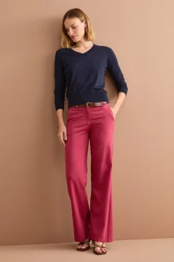 Pantalone Twill Gamba Larga in Misto Cotone - BORDEAUX