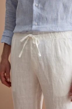 Pantalone Uomo in Lino con Coulisse ed Elastico - PANNA