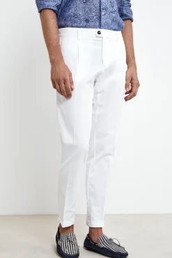 Pantaloni con pinces in cotone - BIANCO