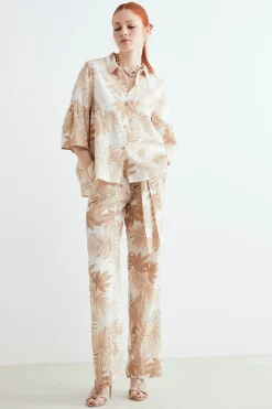 Pantaloni in lino a palazzo - FANT. BEIGE