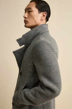 Peacoat Doppiopetto in Misto Lana con Pettorina - GRIGIO MELANGE