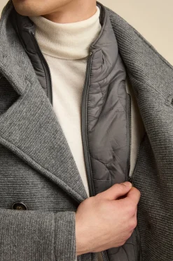 Peacoat Doppiopetto in Misto Lana con Pettorina - GRIGIO MELANGE