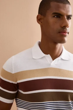 Polo a Righe in Cotone con Bordo a Costina - BIANCO RIGATO