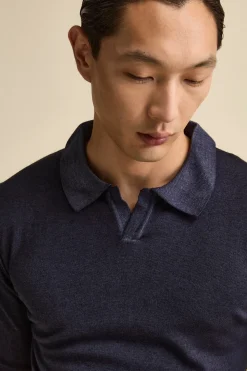 Polo derby in lana merino - BLU MARINE