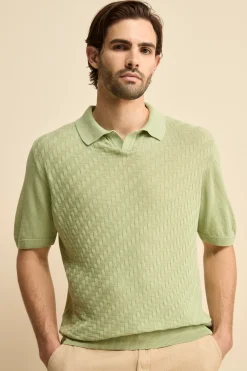 Polo Derby Mezza Manica in Misto Lino - VERDE PRATO