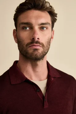 Polo in Maglia con Bottoni in Lana Merino - BORDEAUX