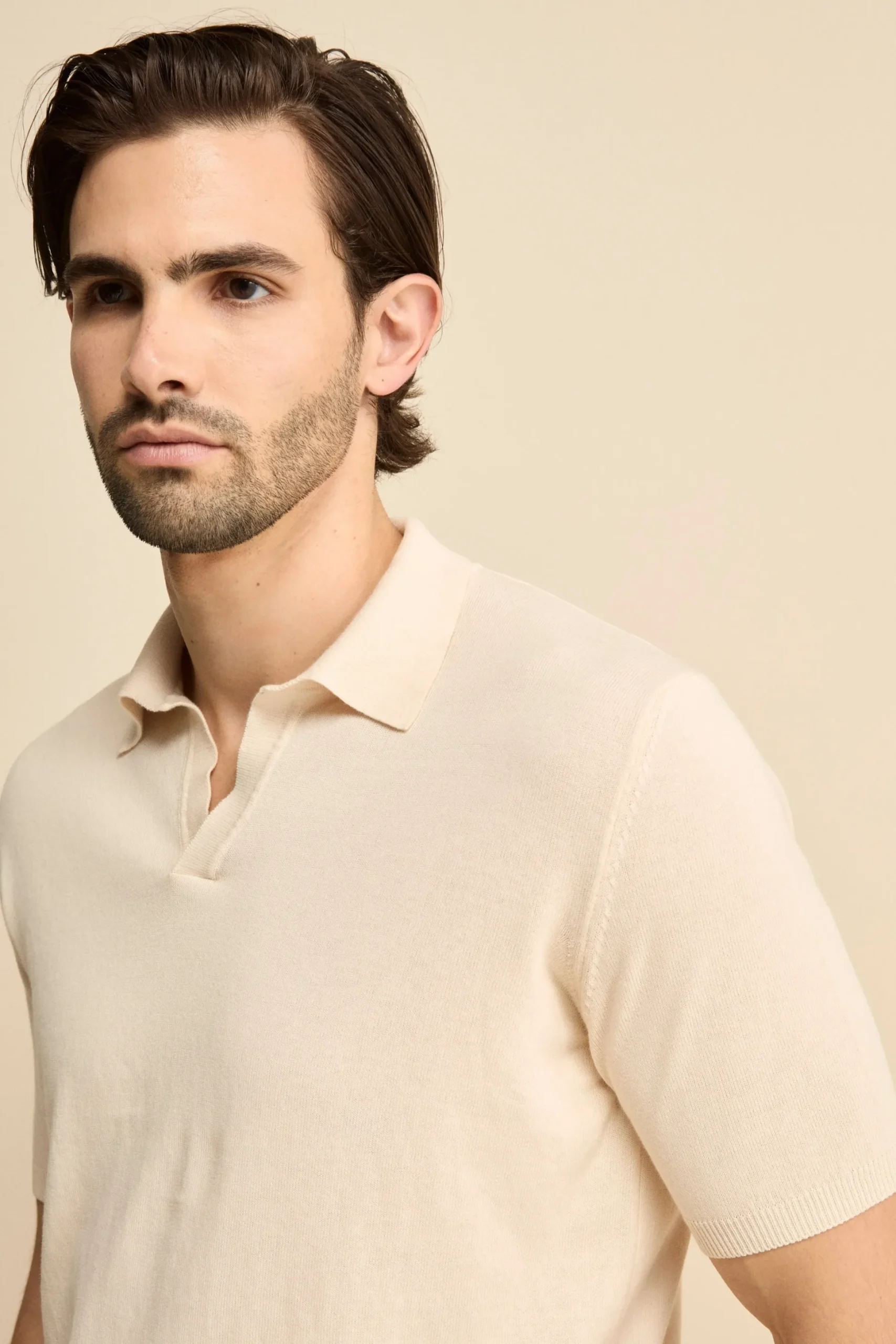 Polo in Maglia di Cotone Crêpe - LATTE