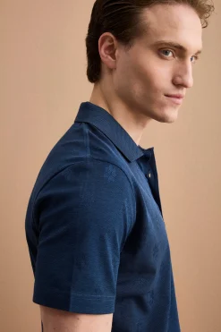 Polo Jacquard Mezza Manica in Filo di Scozia - BLU