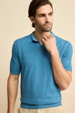 Polo Mezza Manica in Cotone Crêpe - JEANS