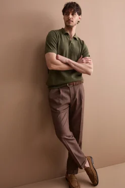 Polo Piquet Mezza Manica in Misto Lino - VERDE