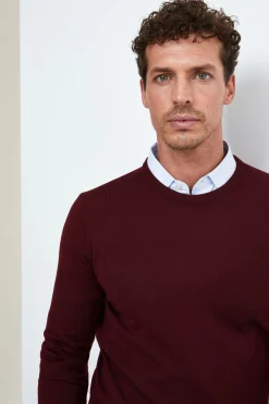 Pullover Girocollo in Lana Merino - BORDEAUX