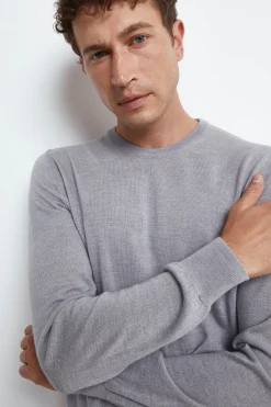 Pullover Girocollo in Lana Merino - GRIGIO CHIARO