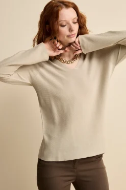 Pullover Links con Scollo a V in Cotone - BEIGE