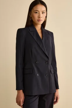 Tailleur Doppiopetto con Revers a Lancia in Lana Vergine - BLU