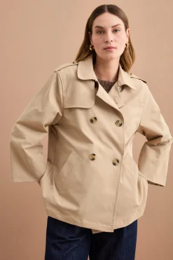 Trench Corto Doppiopetto Oversize - BEIGE