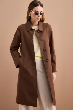 Trench Monopetto Foderato con Collo a Camicia - BRUCIATO