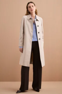 Trench Monopetto Foderato con Collo a Camicia - BEIGE