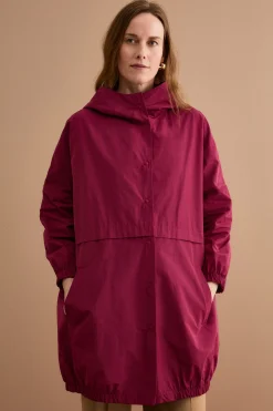 Trench Over con Cappuccio in Misto Cotone - BORDEAUX