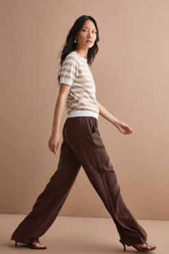T-Shirt Cropped a Righe in Lino e Cotone - BIANCO/BEIGE