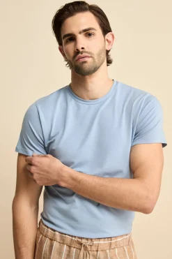 T-Shirt Girocollo in Jersey di Cotone - AZZURRO