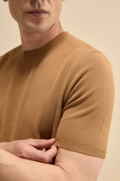 T-shirt in Maglia di Cotone Crêpe - CARAMELLO